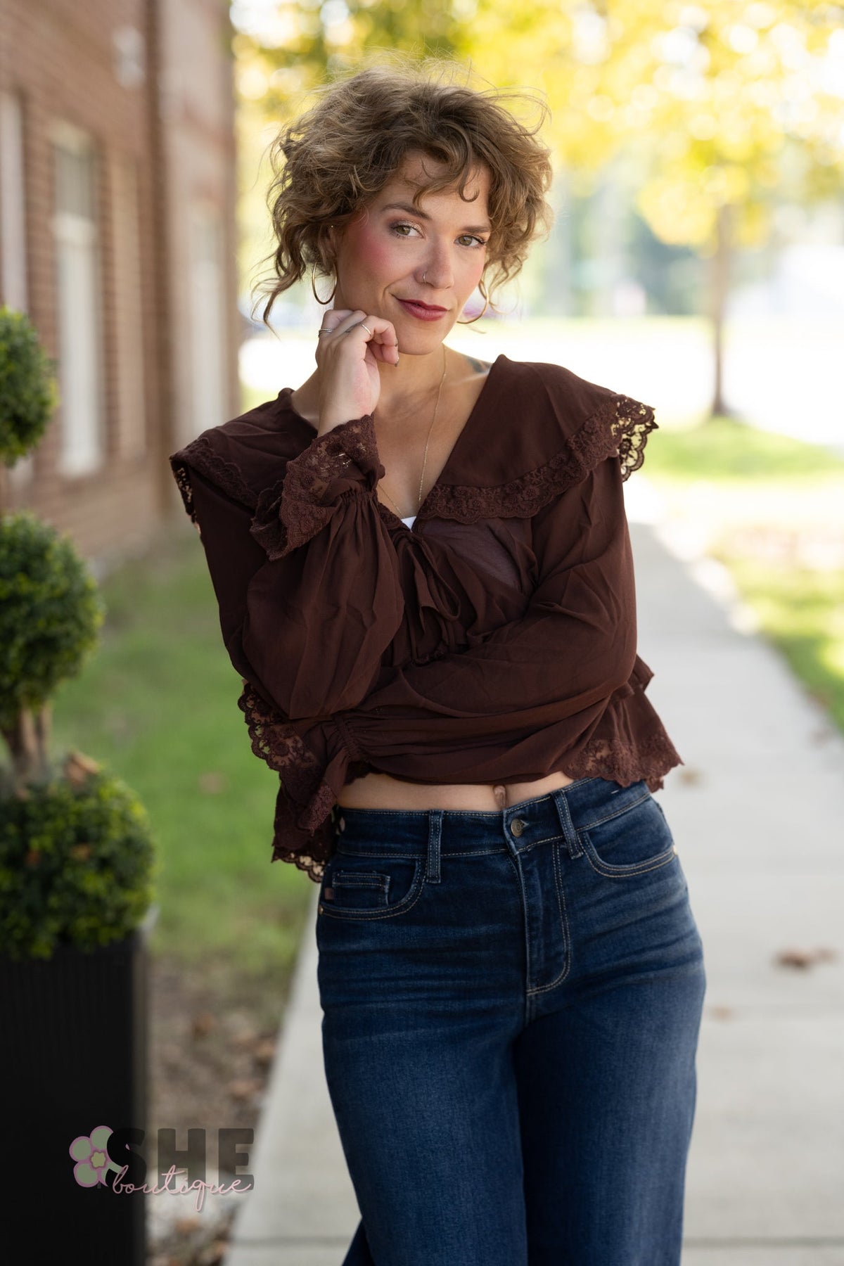 Julianne Lace Chocolate Top - She Chester