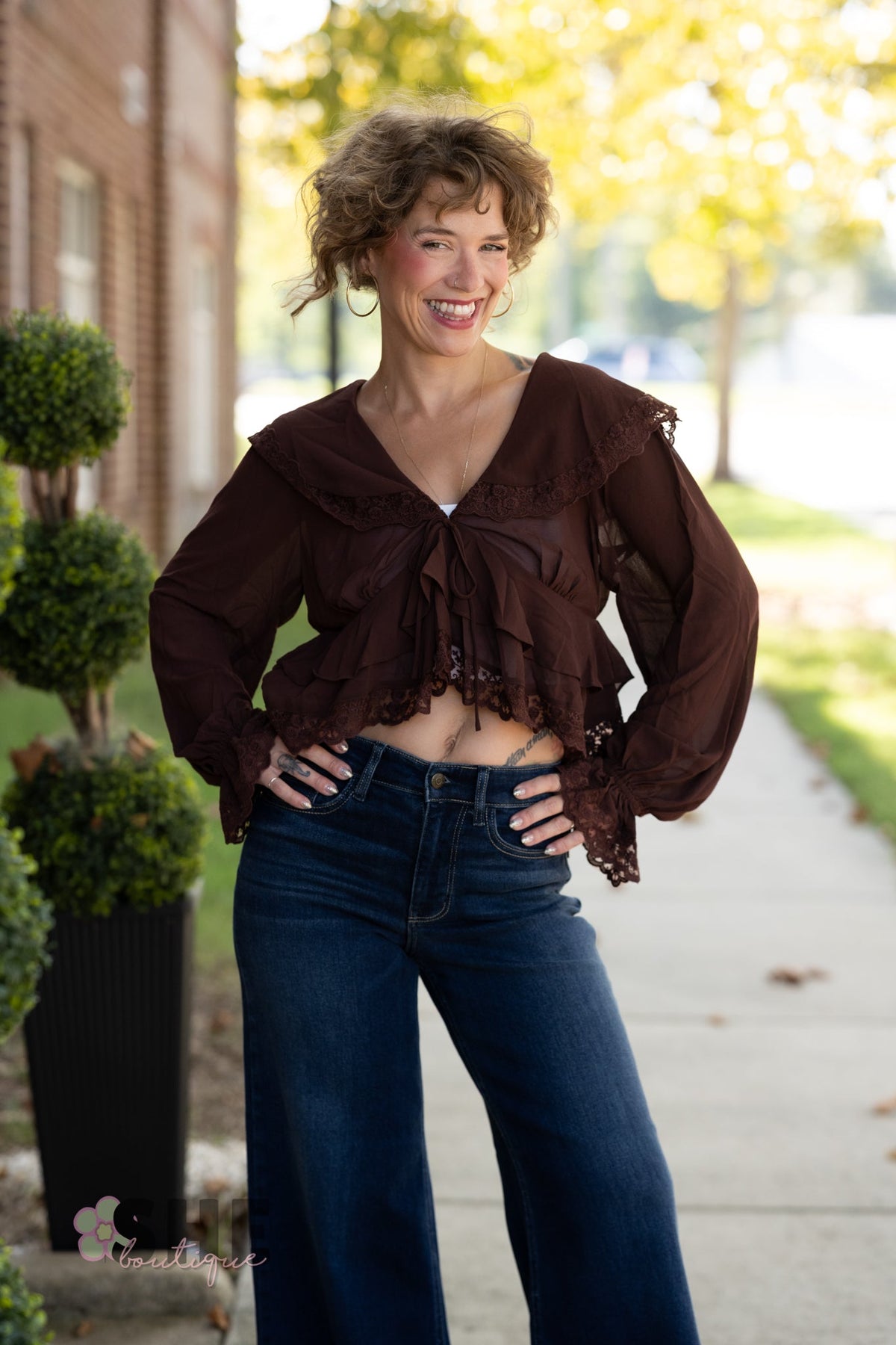 Julianne Lace Chocolate Top - She Chester