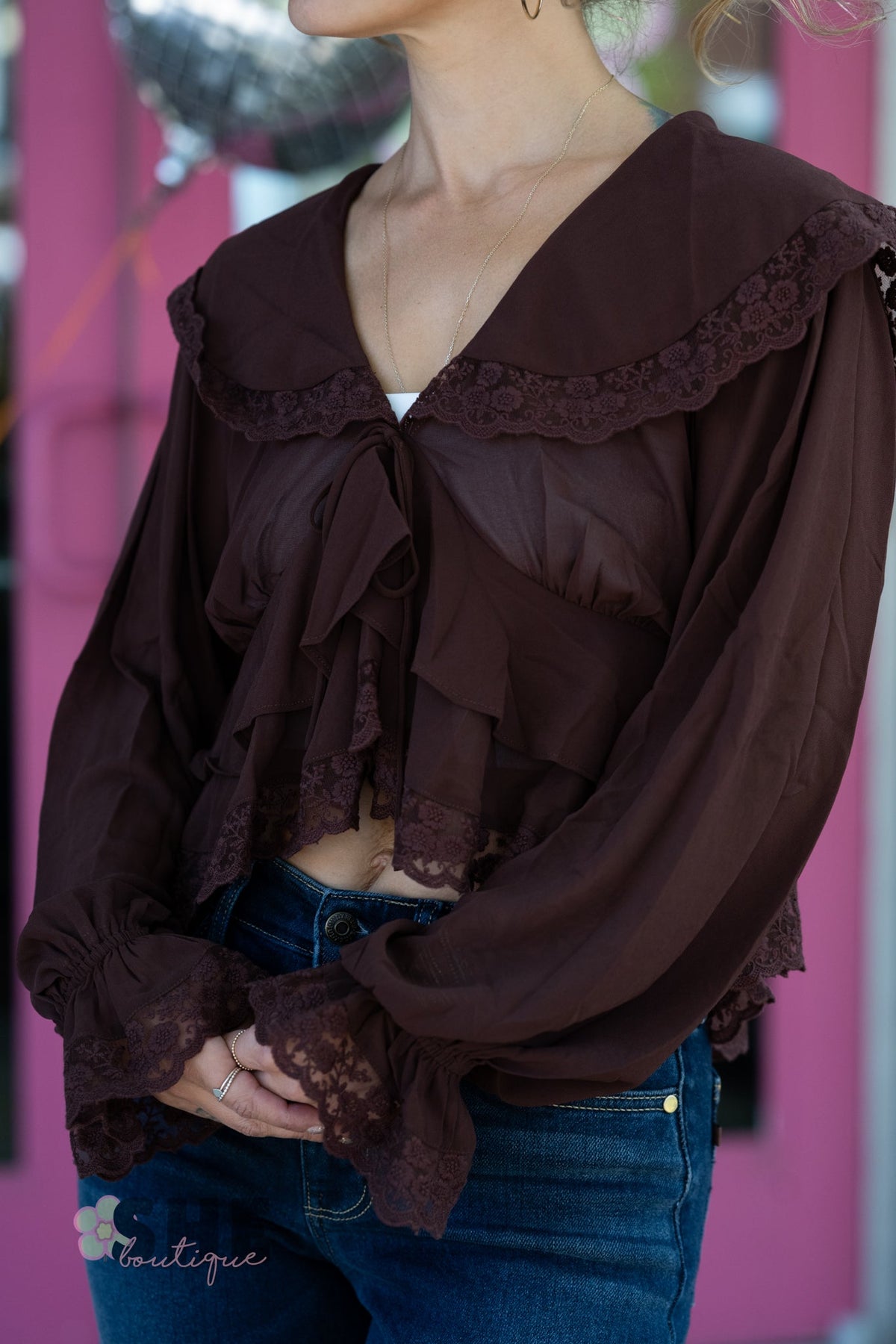 Julianne Lace Chocolate Top - She Chester
