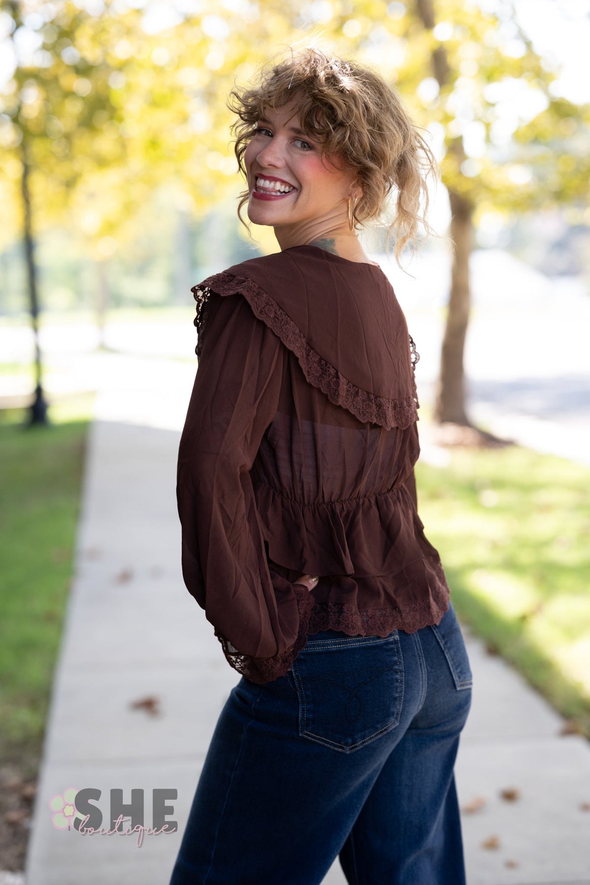 Julianne Lace Chocolate Top - She Chester