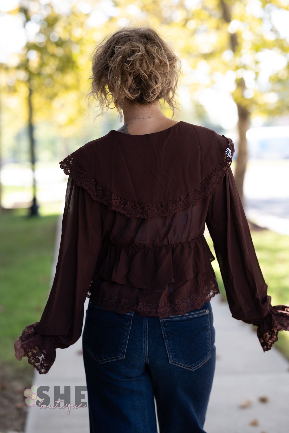 Julianne Lace Chocolate Top - She Chester