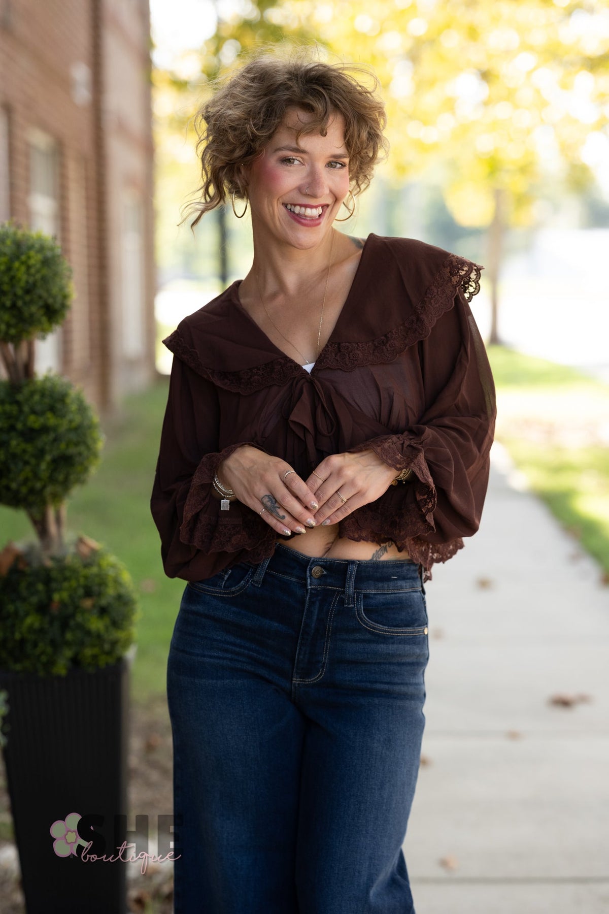Julianne Lace Chocolate Top - She Chester