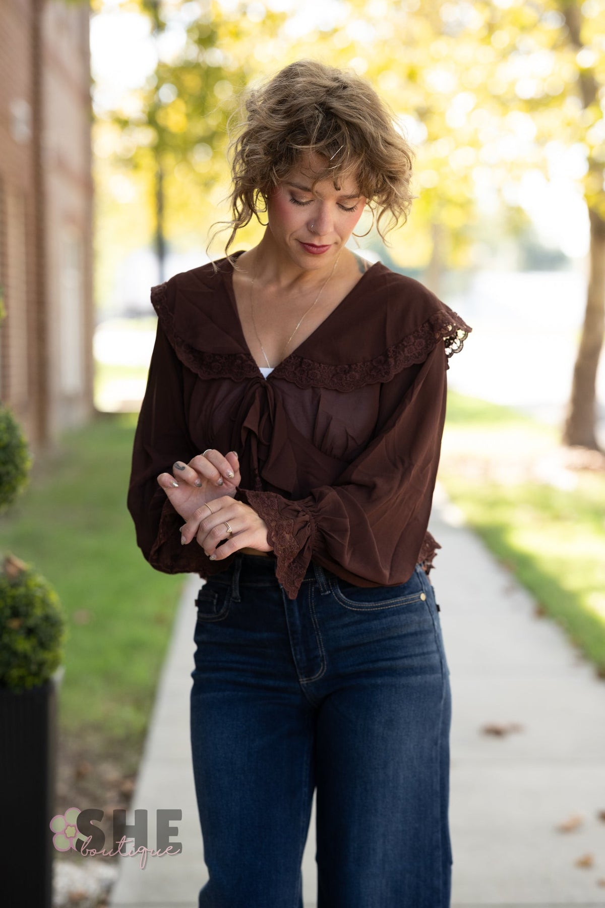 Julianne Lace Chocolate Top - She Chester