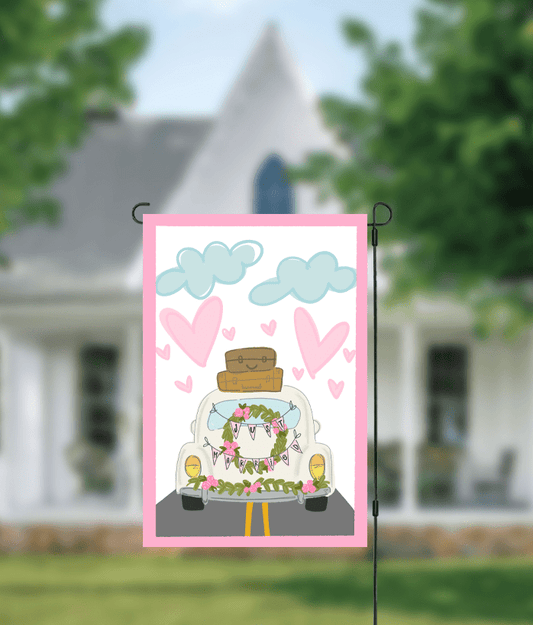 Just Married Car with Garland Garden Flag - She Chester