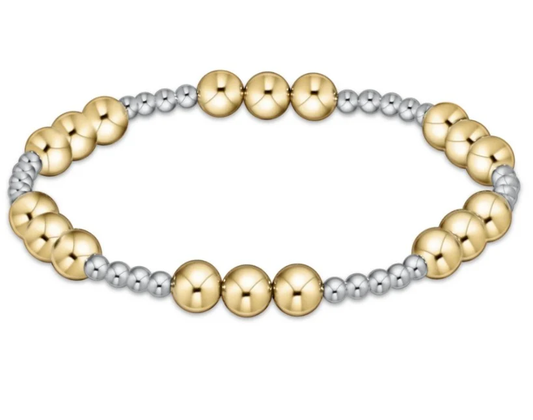 Classic Joy Pattern 6mm Bead Bracelet - Mixed Metal