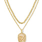 DAPHNE CORAL FRAME MULTI STRAND NECKLACE IN GOLD IRIDESCENT ABALONE
