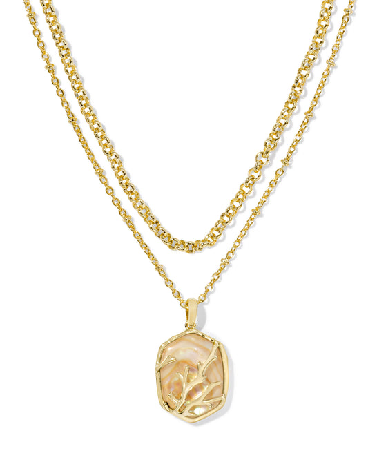 DAPHNE CORAL FRAME MULTI STRAND NECKLACE IN GOLD IRIDESCENT ABALONE