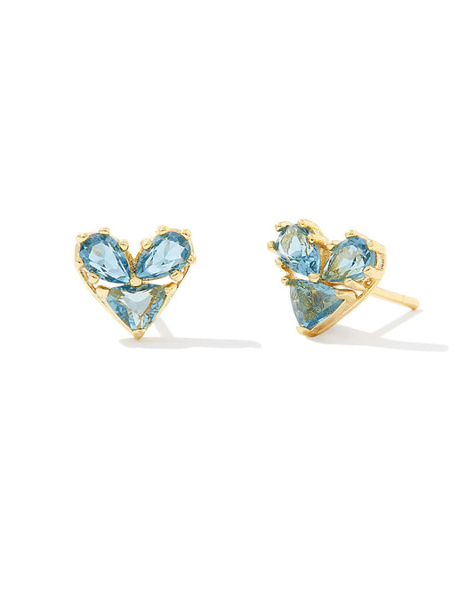 Katie Gold Teal Heart Stud