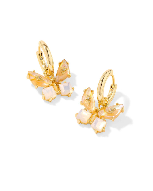 Bianca Butterfly Huggie Earrings Gold Iridescent White Mix