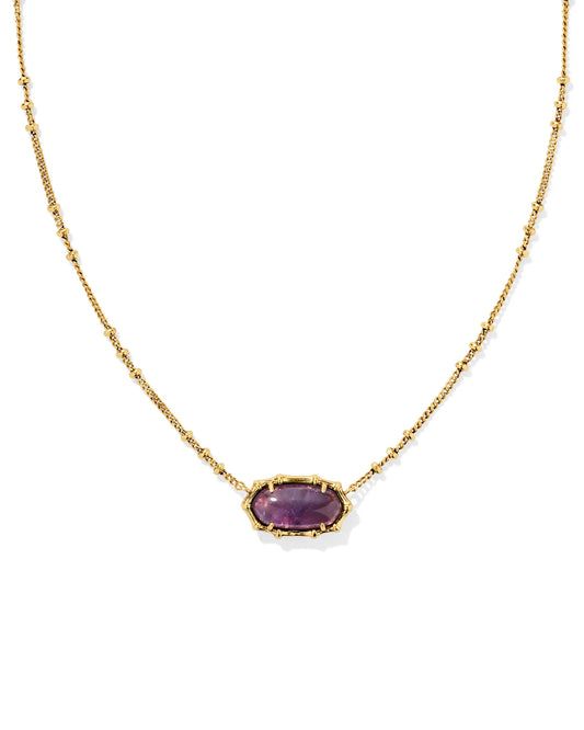 ELISA BAMBOO FRAME SHORT PENDANT NECKLACE GOLD DARK PURPLE AMETHYST