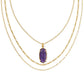 ELLE BAMBOO FRAME TRIPLE STRAND NECKLACE GOLD DARK PURPLE AMETHYST