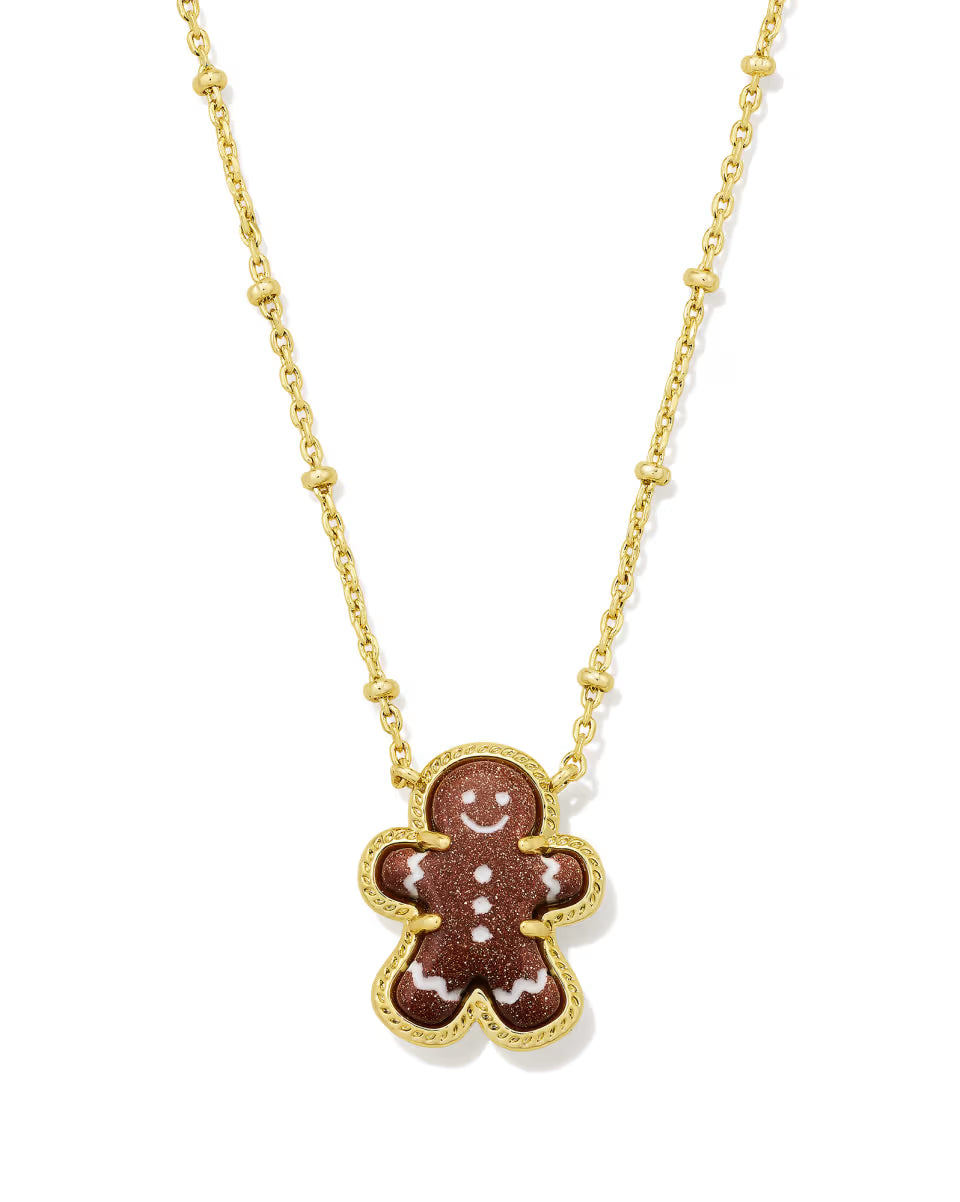 GINGERBREAD SHORT PENDANT NECKLACE GOLD BROWN GOLDSTONE