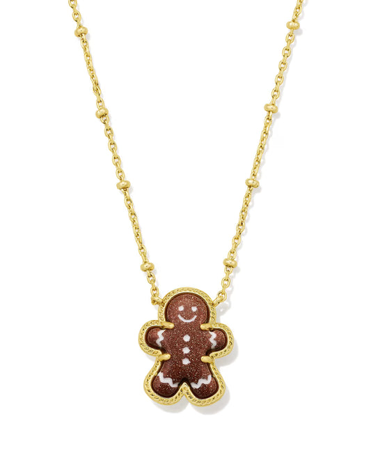 GINGERBREAD SHORT PENDANT NECKLACE GOLD BROWN GOLDSTONE