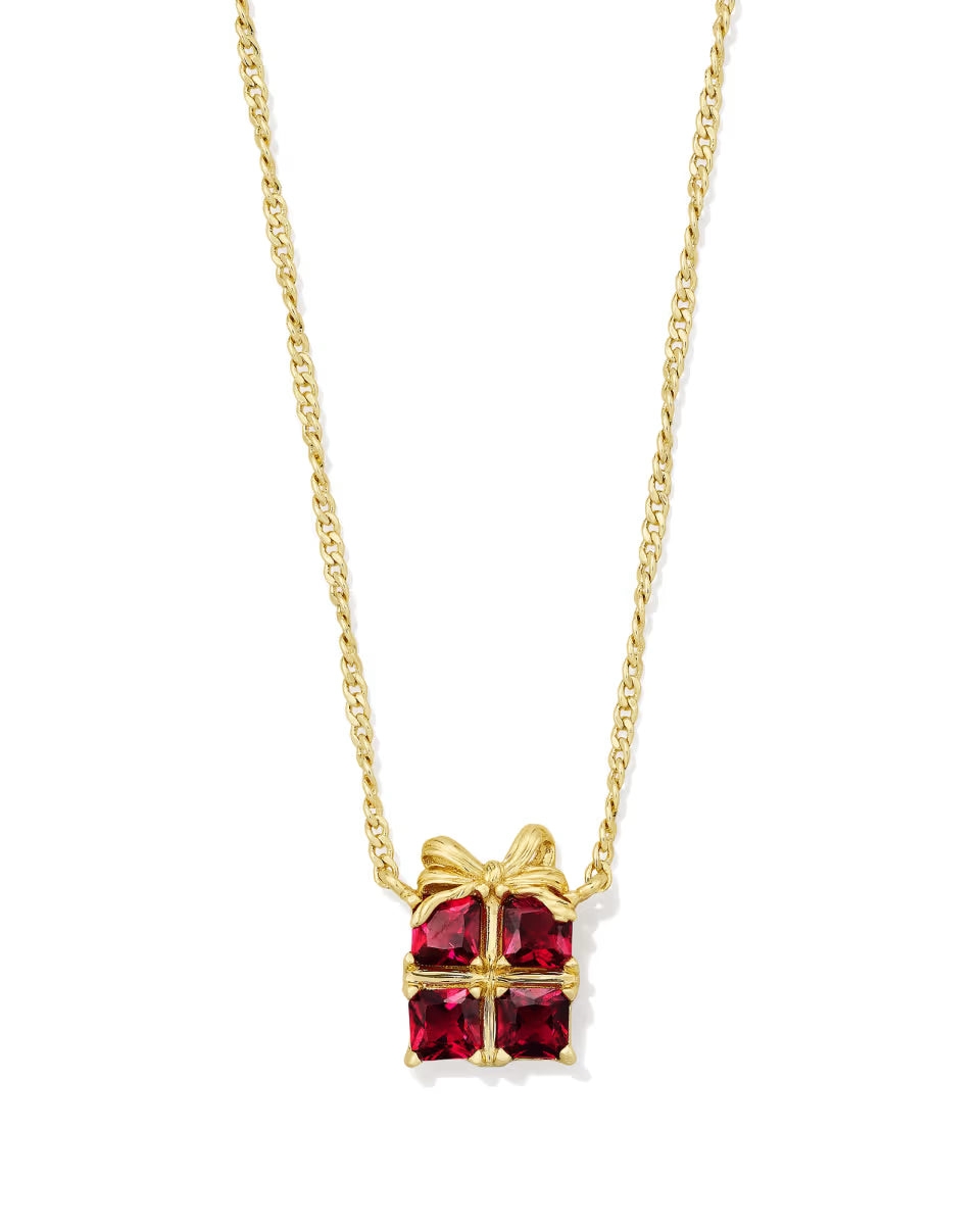 PRESENT SHORT PENDANT NECKLACE GOLD RED CRYSTAL