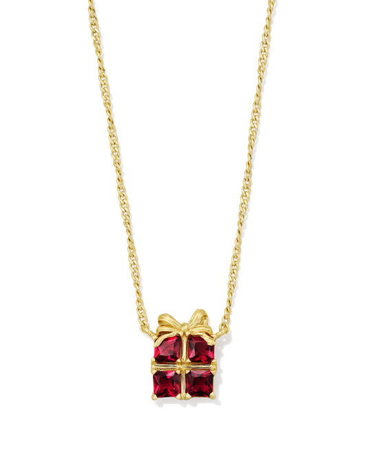PRESENT SHORT PENDANT NECKLACE GOLD RED CRYSTAL