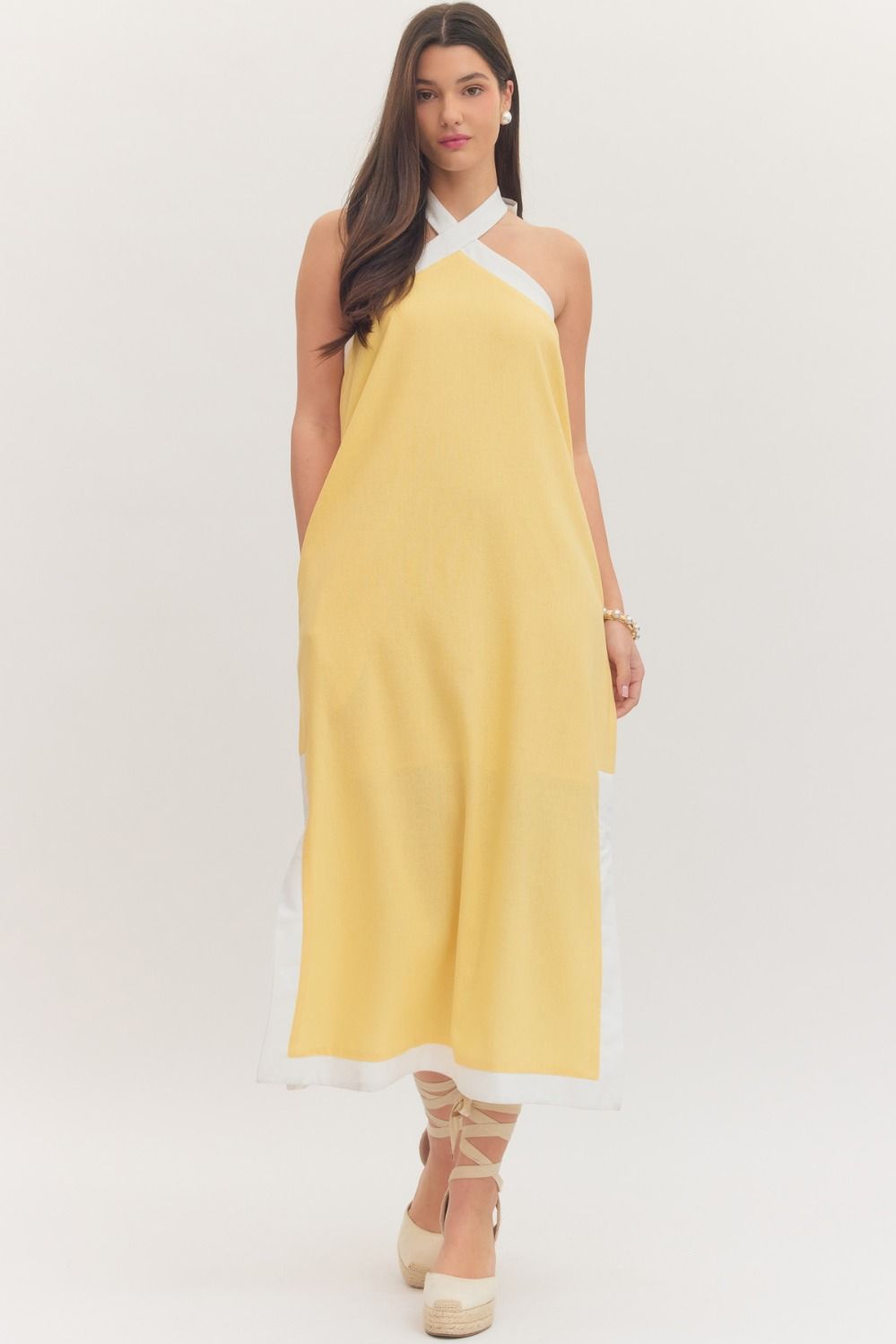 Kennedy Lemon Tie Halter Dress - She Chester