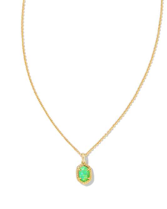 DAPHNE FRAMED SHORT PENDANT NECKLACE IN GOLD BRIGHT GREEN KYOCERA OPAL