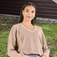 Knit V Neck Pullover Crop - Umber - She Chester