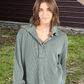 Knit V Neck Waffle Top - Jade - She Chester