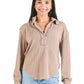 Knit V Neck Waffle Top - Umber - She Chester