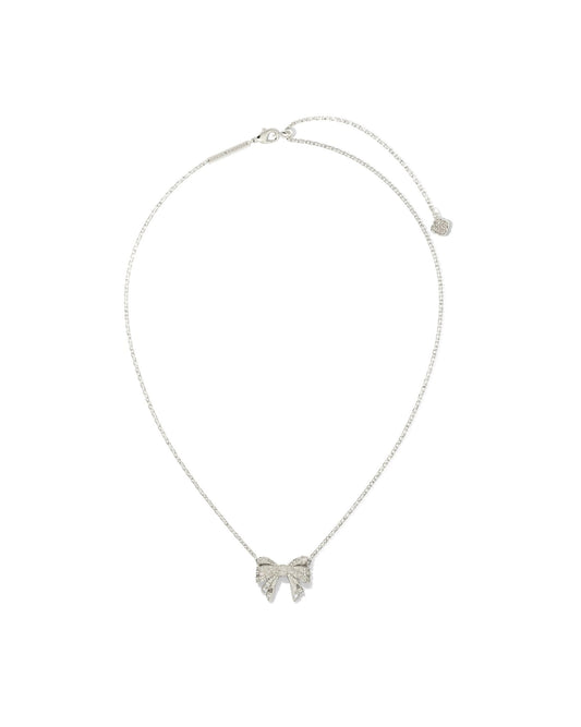 KRISTA BOW SHORT PENDANT NECKLACE KRISTA BOW SHORT PENDANT NECKLACE SILVER WHITE MIX - She Chester