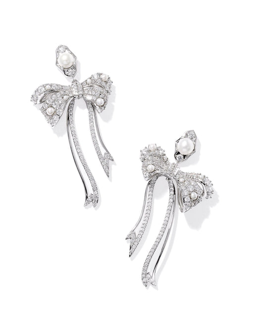 KRISTA BOW STATEMENT EARRINGS SILVER WHITE MIX - She Chester
