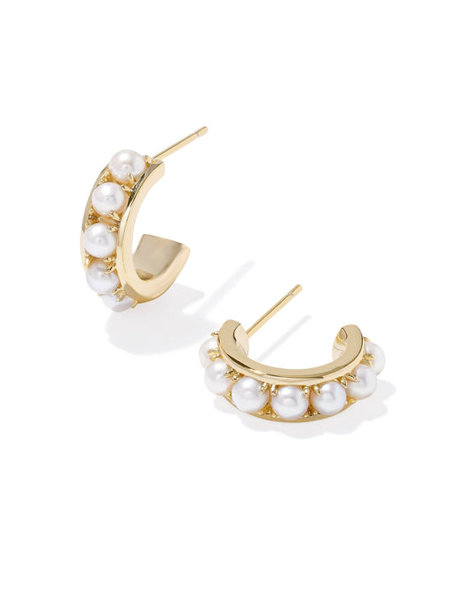 KRISTA HUGGIE EARRINGS GOLD WHITE PEARL - She Chester