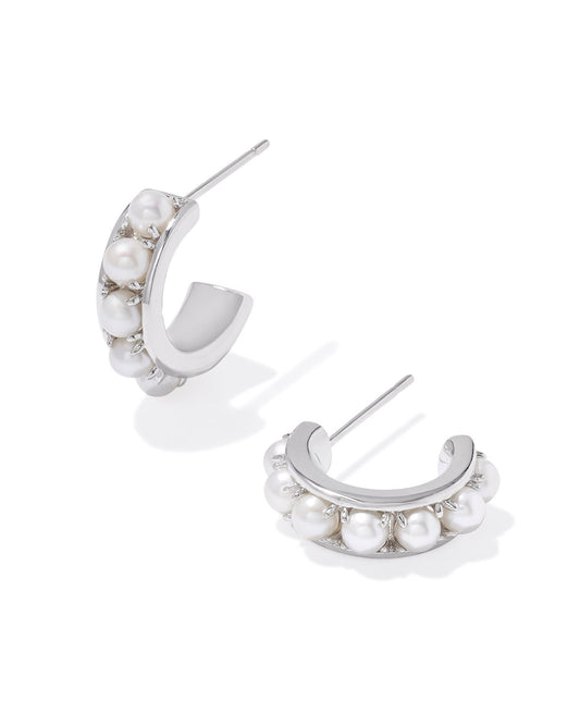 KRISTA HUGGIE EARRINGS SILVER WHITE PEARL - She Chester
