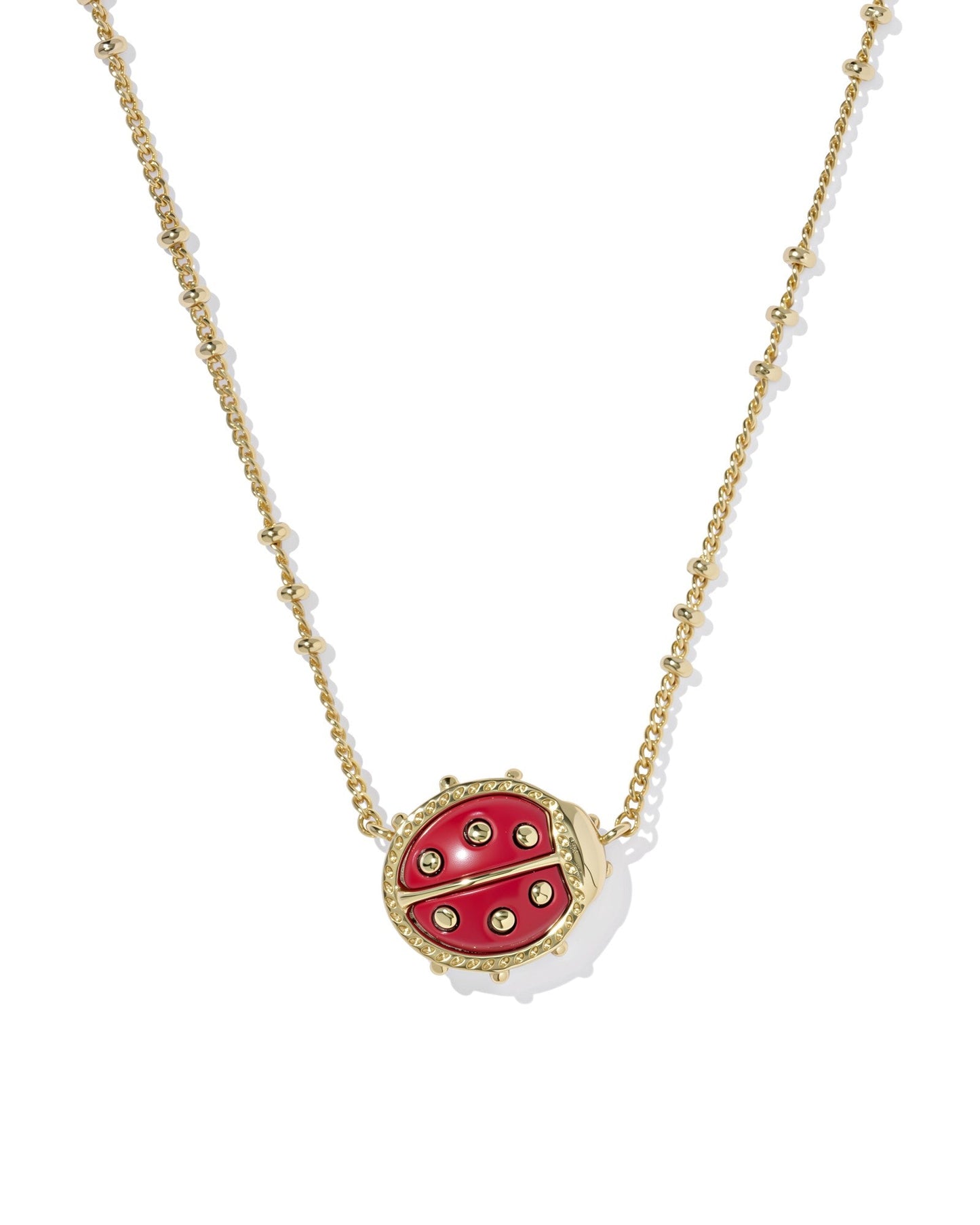 LADYBUG SHORT PENDANT NECKLACE GOLD RED VERMILLION MAGNESITE - She Chester