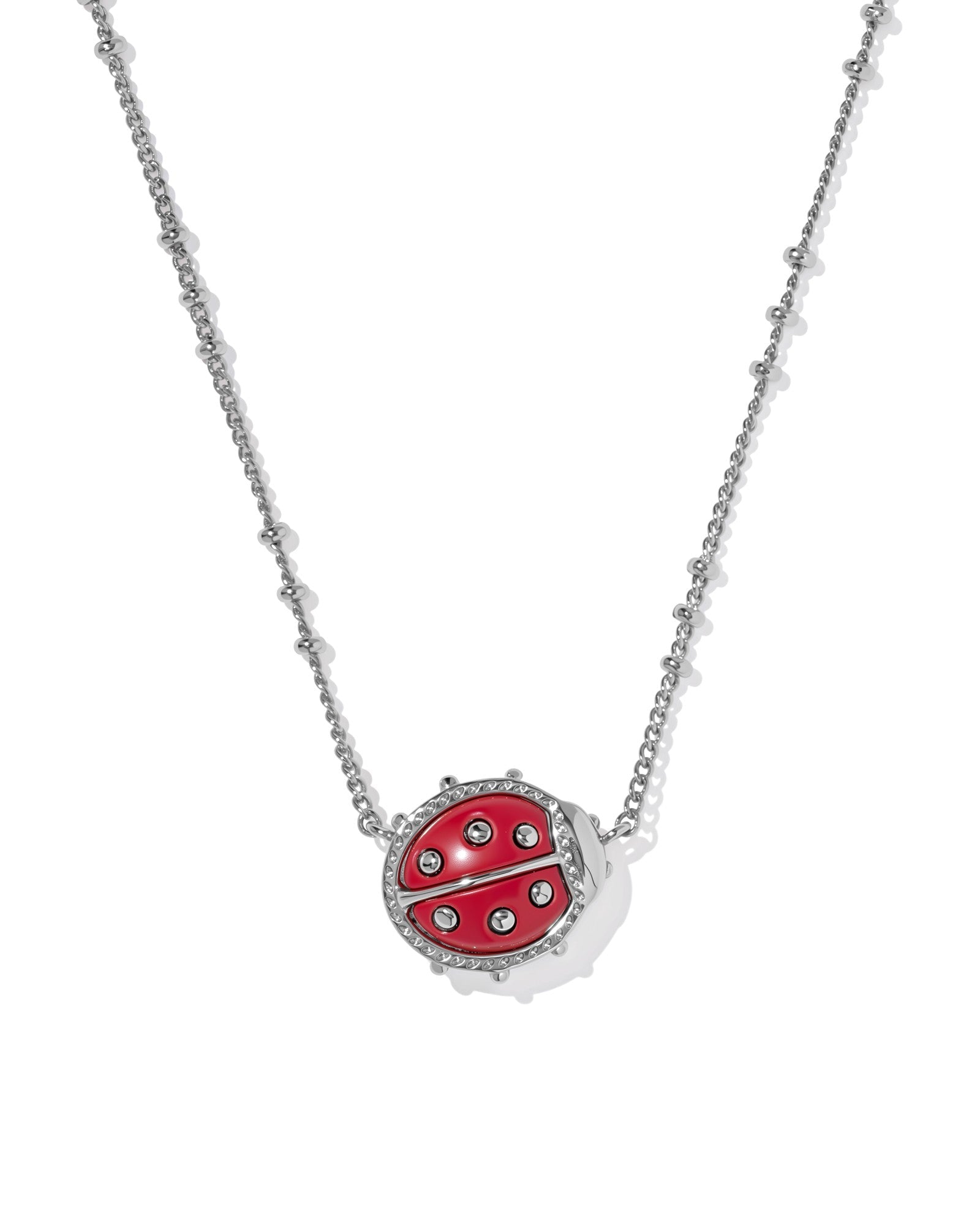LADYBUG SHORT PENDANT NECKLACE RHODIUM RED VERMILLION MAGNESITE - She Chester