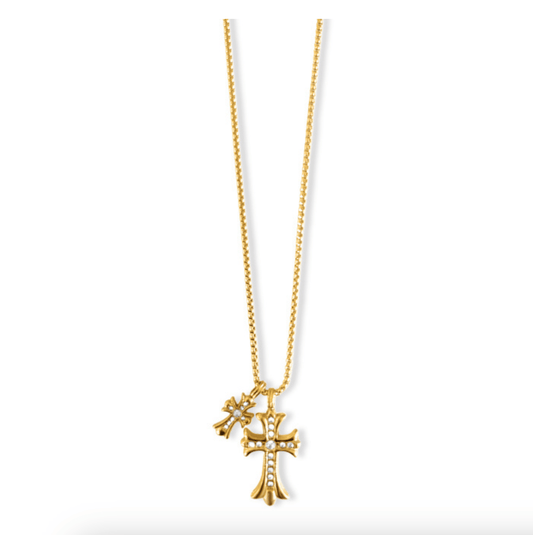 Lazara Double Cross Pendant Gold Necklace - She Chester