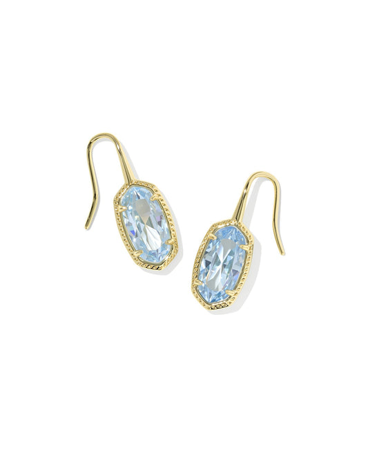 LEE LUXE DROP EARRINGS GOLD LIGHT BLUE CZ - She Chester
