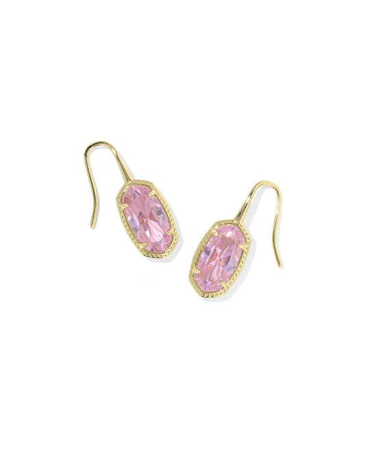 LEE LUXE DROP EARRINGS GOLD LIGHT PINK CZ - She Chester