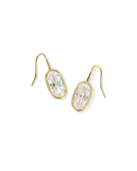 LEE LUXE DROP EARRINGS GOLD WHITE CZ - She Chester