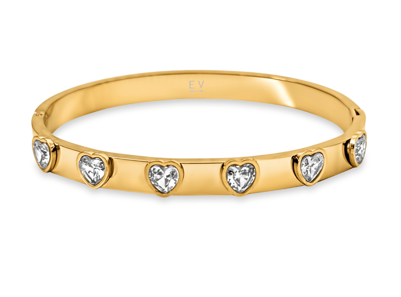 Leslie Heart Gold Bangle Bracelet - She Chester