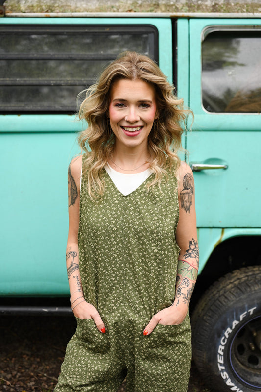 Let's Garden Green Floral Jumpsuit - She Chester