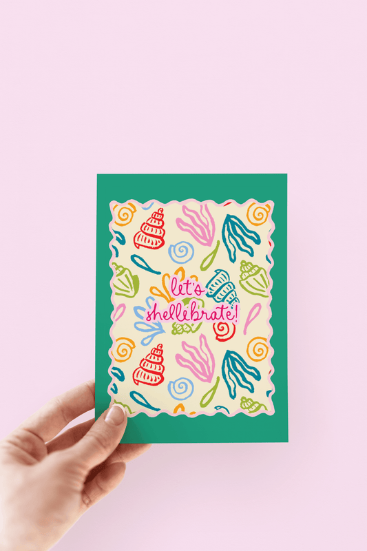 Let's Shellebrate! Seashell Beach Coastal Greeting Card - She Chester