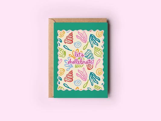 Let's Shellebrate! Seashell Beach Coastal Greeting Card - She Chester