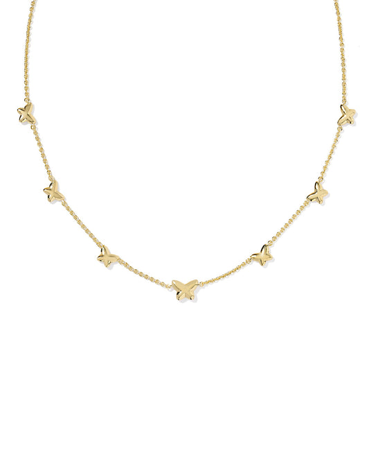 LILLIA BUTTERFLY ENAMEL STRAND NECKLACE GOLD PINK ENAMEL - She Chester