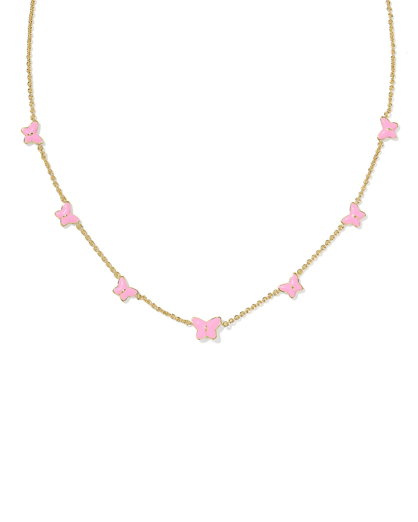 LILLIA BUTTERFLY ENAMEL STRAND NECKLACE GOLD PINK ENAMEL - She Chester