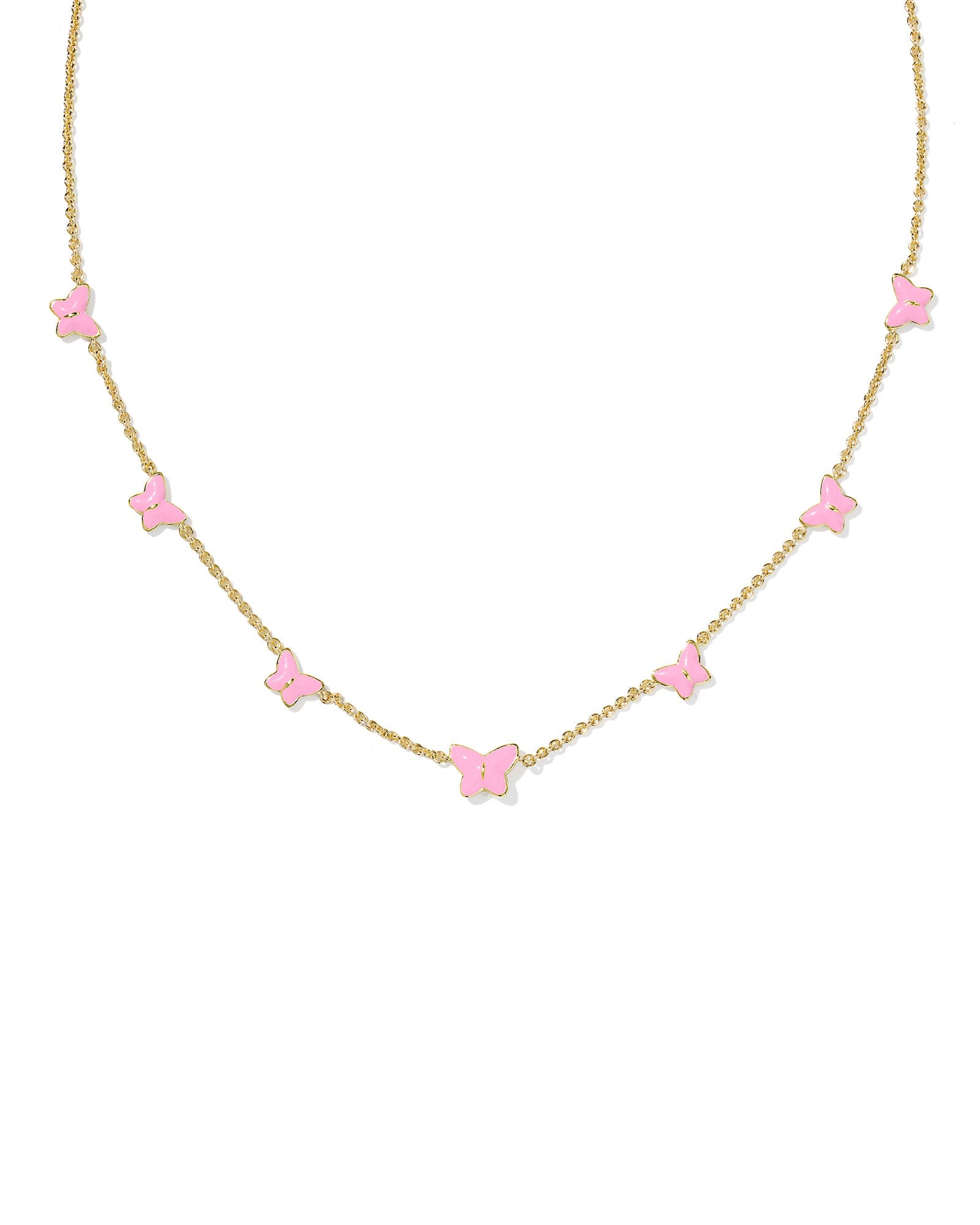 LILLIA BUTTERFLY ENAMEL STRAND NECKLACE GOLD PINK ENAMEL - She Chester