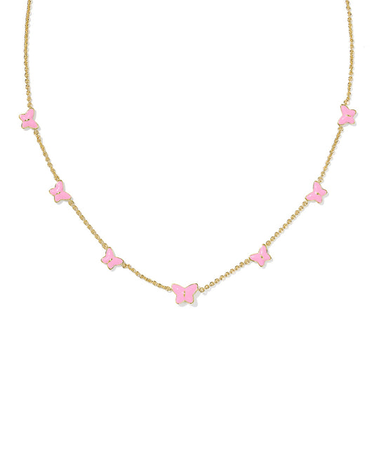 LILLIA BUTTERFLY ENAMEL STRAND NECKLACE GOLD PINK ENAMEL - She Chester