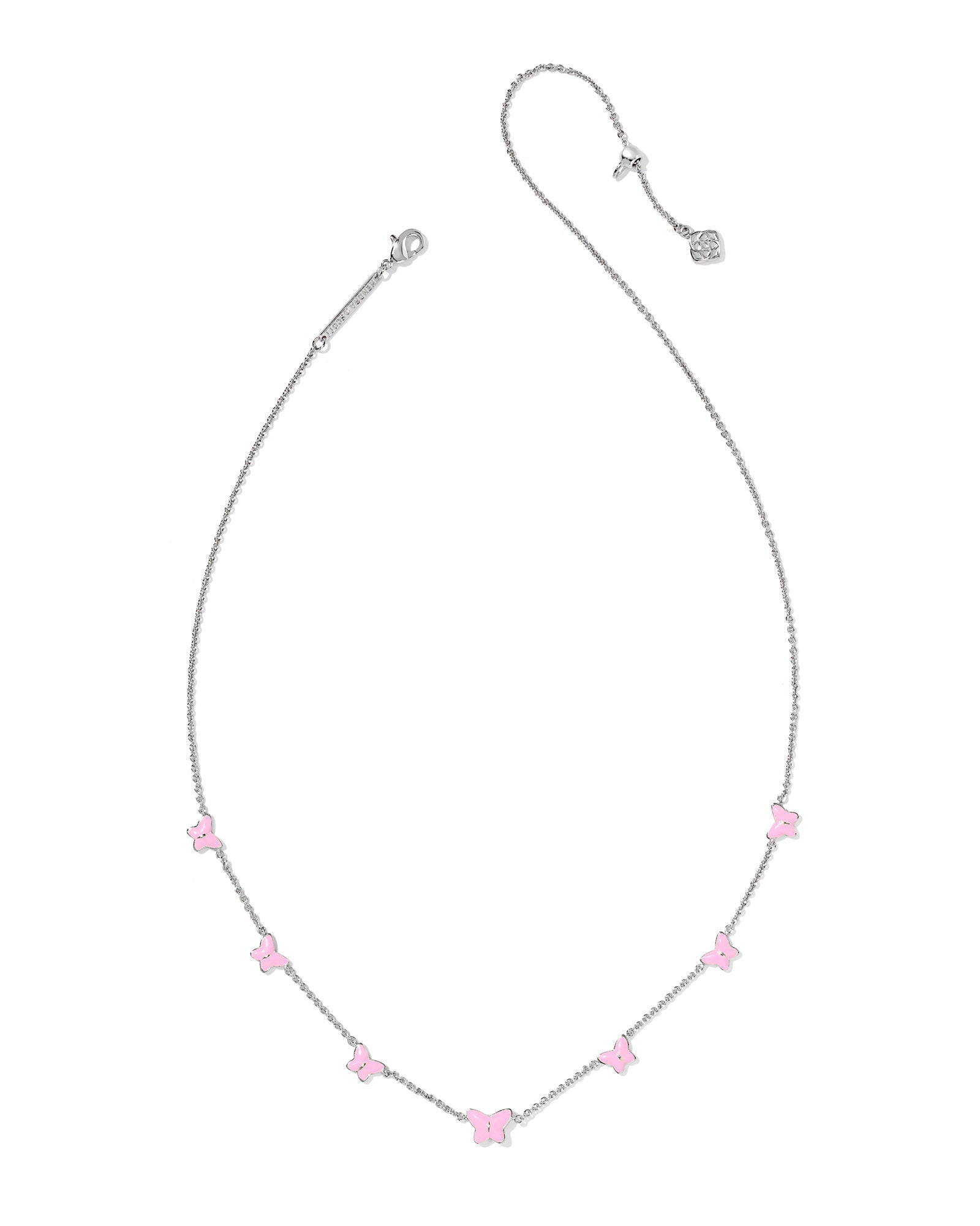 LILLIA BUTTERFLY ENAMEL STRAND NECKLACE SILVER PINK ENAMEL - She Chester