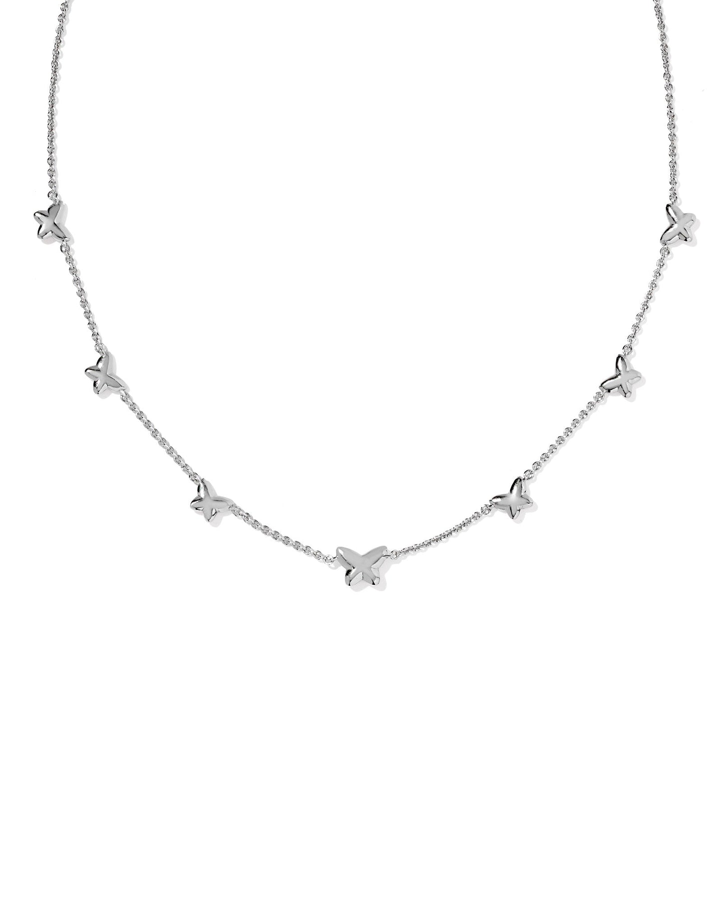LILLIA BUTTERFLY ENAMEL STRAND NECKLACE SILVER PINK ENAMEL - She Chester