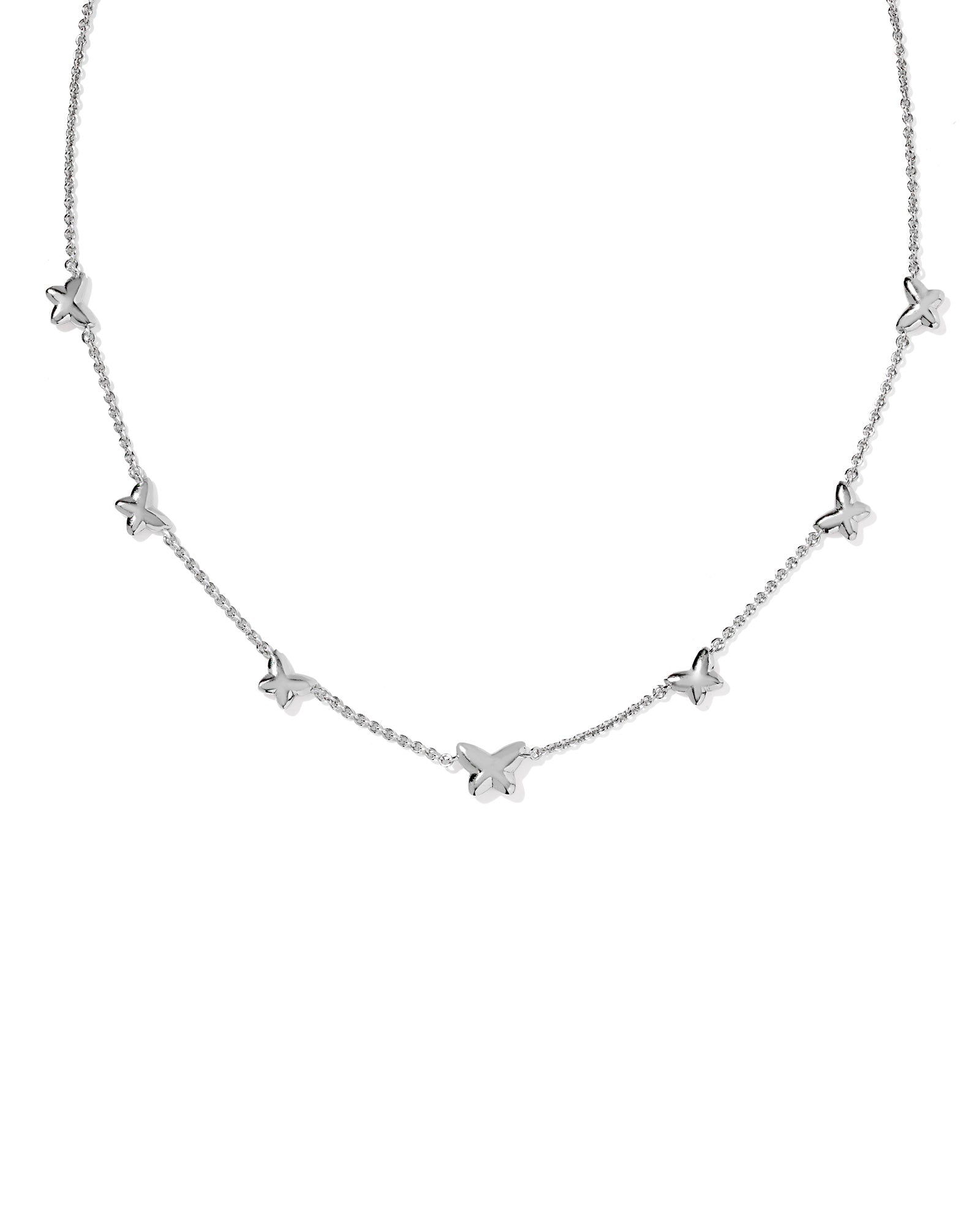 LILLIA BUTTERFLY ENAMEL STRAND NECKLACE SILVER PINK ENAMEL - She Chester