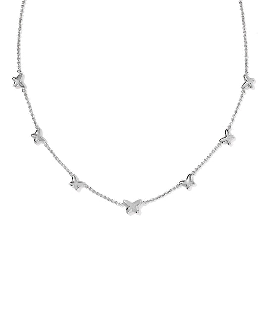 LILLIA BUTTERFLY ENAMEL STRAND NECKLACE SILVER PINK ENAMEL - She Chester