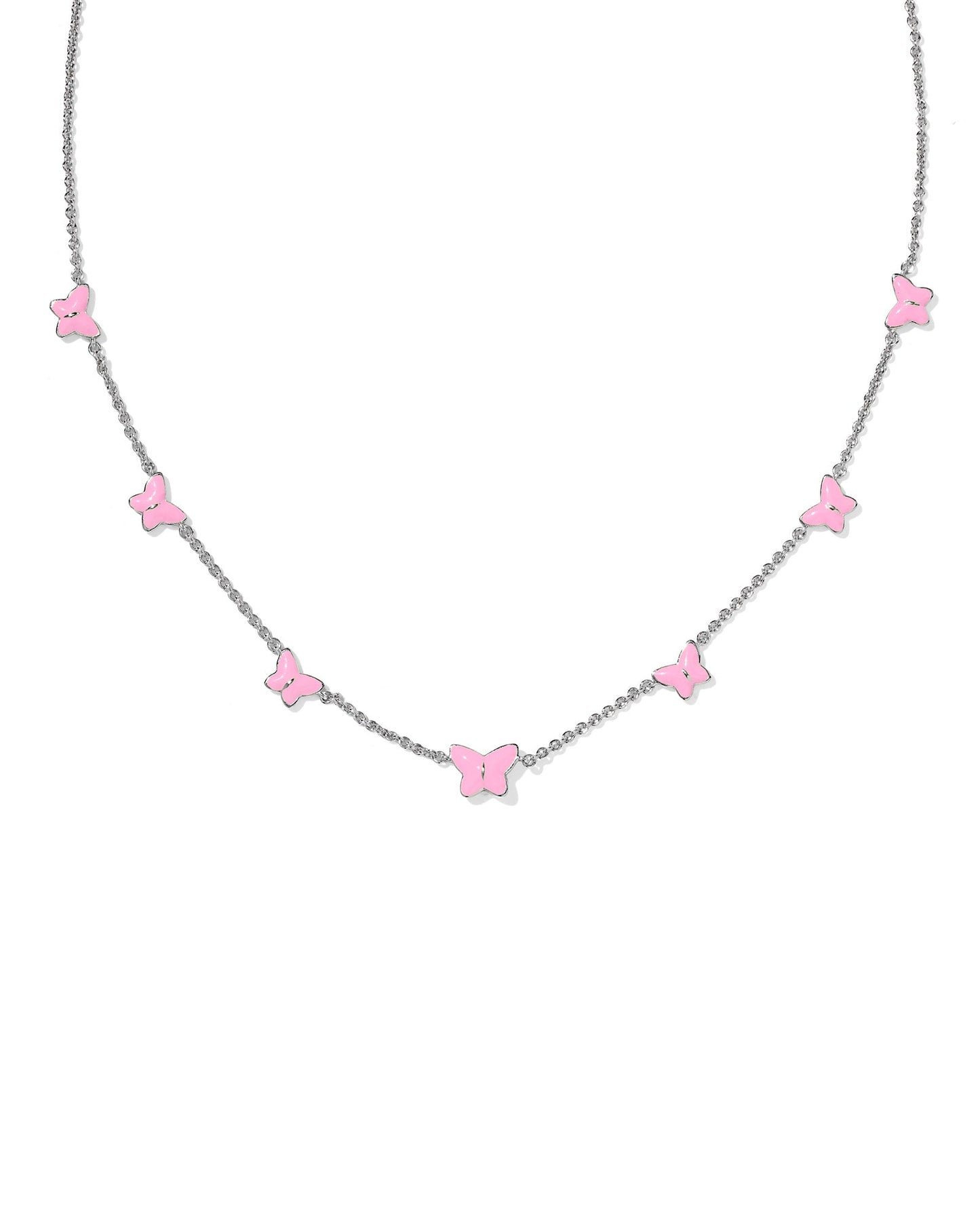 LILLIA BUTTERFLY ENAMEL STRAND NECKLACE SILVER PINK ENAMEL - She Chester