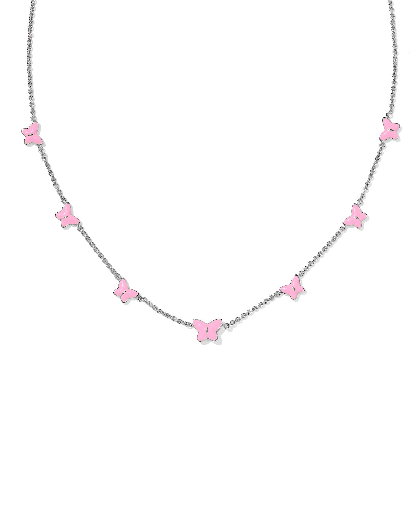 LILLIA BUTTERFLY ENAMEL STRAND NECKLACE SILVER PINK ENAMEL - She Chester
