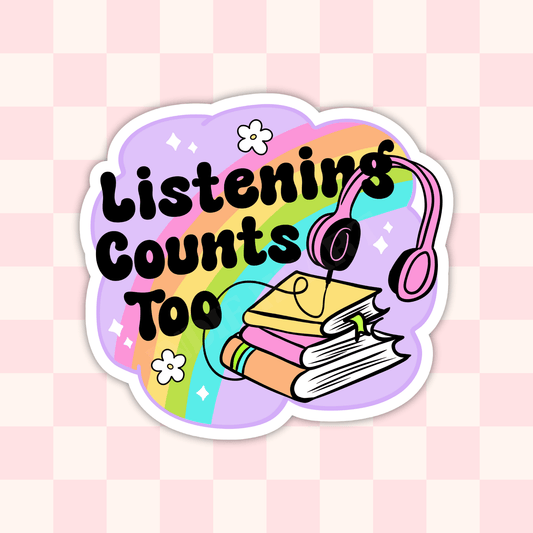 Listening Counts Too Audio Book Sticker : 2.5" - She Chester