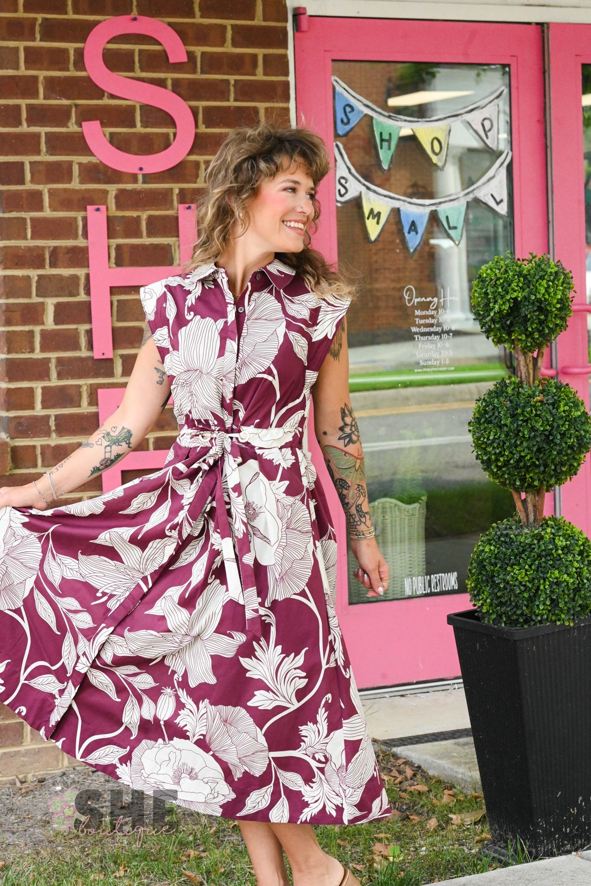 Liza Wine Tie Dress - She Chester